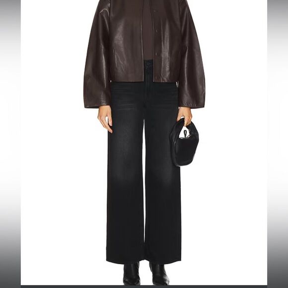 NWT MOTHER Women's The Spinner Zip Sneak Wide Leg Jeans In Magic Black Size 28 - Picture 14 of 16